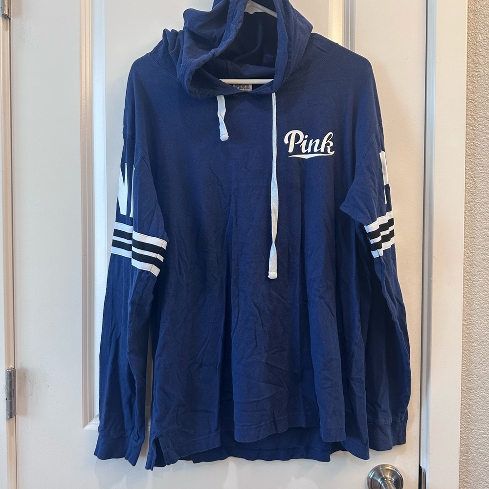 Blue PINK Hoodie with White Accents